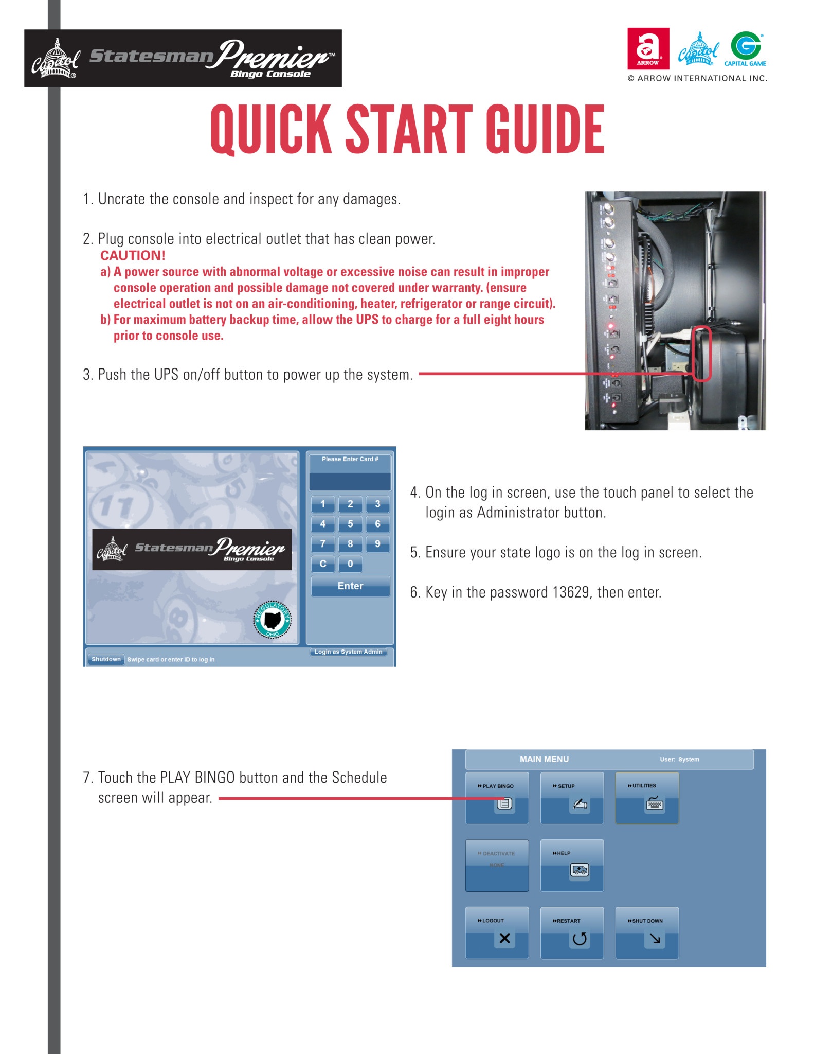 Statesman Premier Quick Start Guide Equipment Manuals/Quick Start Guides